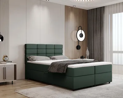 Produktbild von Boxspringbett 140x200, mit Bettkasten, Grün, Matratze und Topper, Doppelbett, REVE, Panda Möbel
