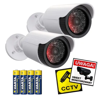Zdjęcie produktu dla Zestaw dwóch atrap kamer rurowych IR-LED białe Zasilanie 2xAA (w zestawie) ABS IR1800 WT