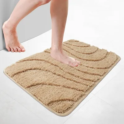 Produktbild von VOUNOT® Badematte Rutschfeste, Mikrofaser Badezimmerteppich Wellenmuster 50x80cm Beige