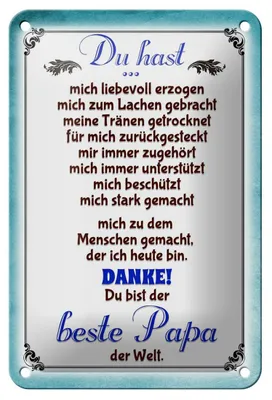 Produktbild von Blechschild Spruch 12x18cm Danke du bist der Beste Papa