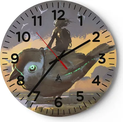 Produktbild von Wanduhr - Rund - Glasuhr - Fantasie Vogel - 40x40cm - Schleichendes Uhrwerk - Lautlos - zum Aufhängen bereit - Dekoration Modern - Wanddekoration aus Glas - C4AR40x40-3933