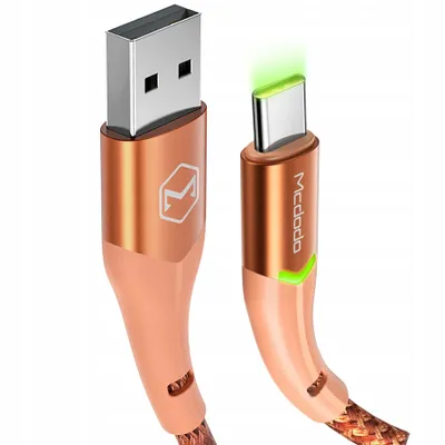 Image de Câble De Téléphone, Charge Rapide, Usb-C, Usb, 1M, Qc 4.0, Led, Orange, Mcdodo