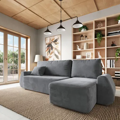 Produktbild von Masseno Ecksofa GALVIS mit Schlaffunktion L-Form, Sofa mit Bettkasten, Wohnzimmersofa, Couch, Soffa, Bettsofa, Couchgarnitur- Grau, MONOLITH 85
