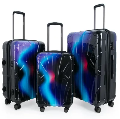 Image de Suitline - Set de 3 valises à roulettes valise rigide 4 roulettes trolley bagage à main et bagage à main valise extensible Travel Luggage Set de bagages Hardcase ABS, TSA,Neon Blue