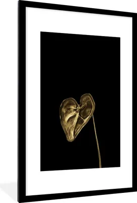 Produktbild von MuchoWow® MuchoWow® Gerahmtes Poster Blatt - Herz - Gold 60x90 cm - Poster mit zchwarzem Bilderrahmen - Dekoration - Wandposter Wohnzimmer - Hochwertig