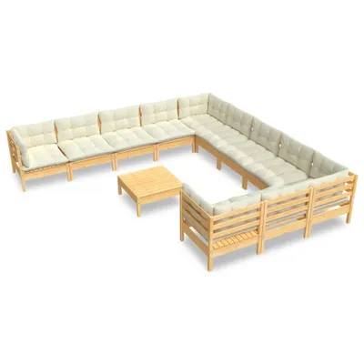 Produktbild von vidaXL 12-tlg. Garten-Lounge-Set mit Creme Kissen Kiefernholz