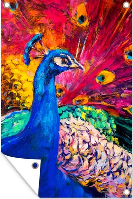 Produktbild von MuchoWow® 40x60 cm Outdoor-Poster Gartendeko Sichtschutz Garten Poster für den Garten  Gemälde - Vogel - Pfau - Ölgemälde