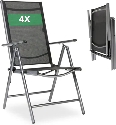 Produktbild von Klappbare Gartenstühle als 4er-Set mit 7-fach verstellbarer Rückenlehne bis 150° | Hochlehner aus Aluminium für Balkon und Garten | Wetterfest und UV-beständig | Belastbar bis 120 kg