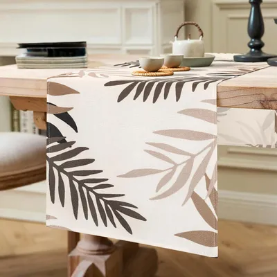 Immagine prodotto di Runner da tavolo moderno, color marrone, con motivo a foglie, in poliestere, 40x140 cm