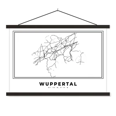 Produktbild von MuchoWow® Textilposter Schwarz und weiß - Deutschland - Karte - Stadtplan - Wuppertal 120x80 cm mit schwarzem Rahmen - Wanddeko