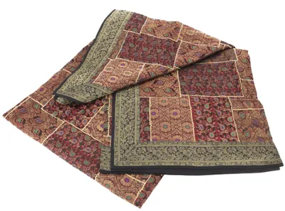 Produktbild von Orientalische Patchwork Brokatdecke, Indische Tagesdecke - Schwarz, Viskose, 220*270*0,5 cm, Patchwork Steppdecke aus Indien
