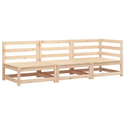 A three-seater wooden sofa is shown against a white background.