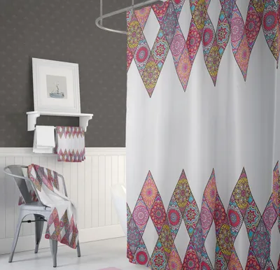 Produktbild von Textil Duschvorhang 120x200 cm bunt Patchwork Mandala inkl. Duschringe
