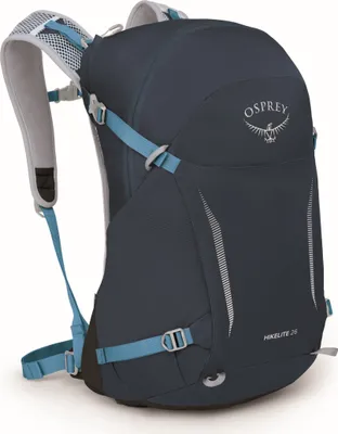 A blue Osprey Hikelite 26 backpack is shown from the front-left on a white background.
