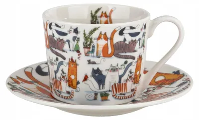 Produktbild von Duo Tasse mit Untertasse Leniwe Koty Porzellan 230ml