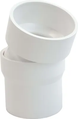 A white PVC pipe fitting with a flexible joint, shown against a white background.
