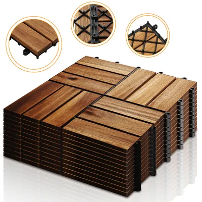 Produktbild von Wolketon 1m² Wood Tiles Acacia Mosaic Terrace Tile 30x30 cm Tile Plug-in System Mosaic Cut-to-Size Terrace Balcony -certified