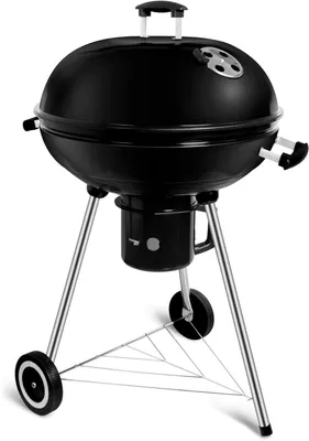 Image de Barbecue au charbon de bois - avec couvercle et roues - diamètre 56 cm - noir - pour l'extérieur