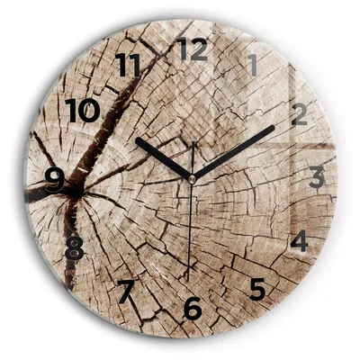 Produktbild von Wallfluent Wanduhr – Stilles Quarzuhrwerk - Uhr Dekoration Wohnzimmer Schlafzimmer Küche - Zifferblatt - schwarze Zeiger - 30 cm - Alter Holzstamm