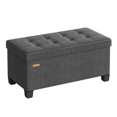 Obrázek produktu pro SONGMICS Lavice s úložným prostorem, skládací lavice s odklápěcím víkem, do ložnice i obývacího pokoje, vzhled lnu, 76 cm, šedá
