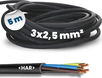Productafbeelding van 5 meter Kalitec H07RN-F 3x2,5 mm² rubberkabel met aardedraad, geschikt voor buitengebruik | Elektrische kabel, zwart, flexibel bouwplaatskabel | UV- en oliebestendig | Aansluitkabel 3G2,5, rubberkabel, 3-aderig