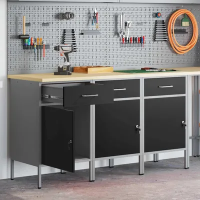 Produktbild von vidaXL Werkbank 3 stk. Schwarz und Grau 150 x 55 x 85 cm