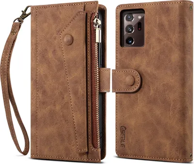 Produktbild von Schutzhülle für Samsung Galaxy Note 20 Ultra/Note 20 Ultra 5G Reißverschluss Hülle, Leder Klapphülle Kartenfach Standfunktion Brieftasche mit Trageband Braun