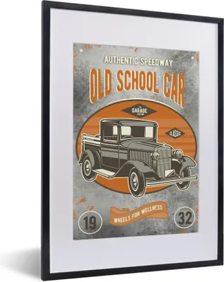 Produktbild von MuchoWow® MuchoWow® Gerahmtes Poster Mancave - Auto - Retro - Zeichnung 30x40 cm - Poster mit zchwarzem Bilderrahmen - Wandposter Schlafzimmer