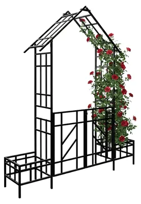 Obrázek produktu pro Relaxdays Růžový oblouk s brankou, 2 květinové záhony, předzahrádka a zahrada, oblouk HBT: 247 x 204 x 43 cm, kov, černý