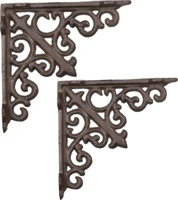 Image de set de 2 équerres murales support d'étagère en fonte brune 14 x 14 cm en design antique - console murale stable vintage support d'étagère murale support d'étagère murale métal