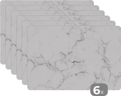 Obrázok produktu pre MuchoWow® Podložky Sada 6 podložiek Umývateľné podložky 30x45x0.3cm Mramor - Biely - Sivý - Luxusný - Mramorový vzhľad - Textúrovaný Podložka pod stôl