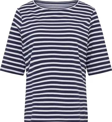 Produktbild von RABE T-Shirt Dunkelblau Ringeloptik Rundhalsausschnitt halblange Ärmel Größe 46