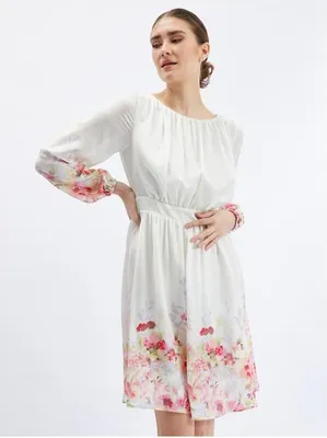 Produktbild von Rosa-cremfarbene, blumendrucke Damenkleid, Größe 40