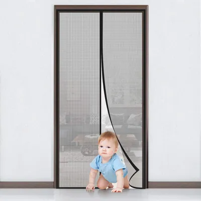 Produktbild von Fliegengitter Tür Magnet Insektenschutz 110x220cm Schwarz Klebmontage ohne Bohren