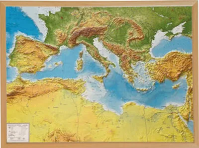 Immagine prodotto di Rilievo mediterraneo 1:5.5MIO con cornice in legno naturale