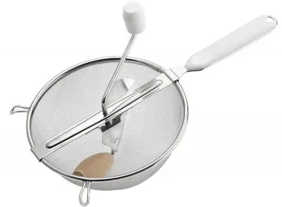 Productafbeelding van Ibenzoa® Handmatige passeerschaal – fijnmazig roestvrijstalen zeef, 20 cm, 37 cm lang, met houten hendel en ABS-kunststof – voor puree, sauzen en babyvoeding