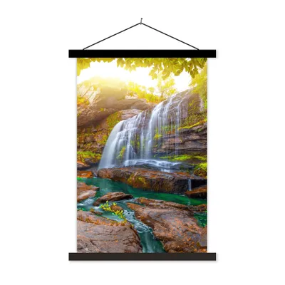 Produktbild von MuchoWow® Textilposter Natur - Wasserfall - Pflanzen - Bäume - Sonne 120x180 cm mit schwarzem Rahmen - Fotos