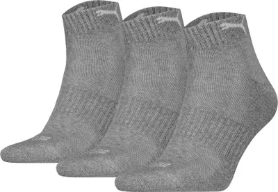 Obrázok produktu pre PUMA Uni ponožky, balenie po 3 kusoch – Cushioned Quarter 3P, logo, jednofarebné, sivé, veľkosť 43–46