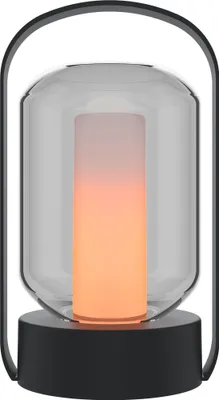 Produktbild von Calex Como Tischlampe, wiederaufladbar, kabellos, dimmbar, Feuereffekt, warmweißes Licht, wasserdicht, Aluminium, Schwarz