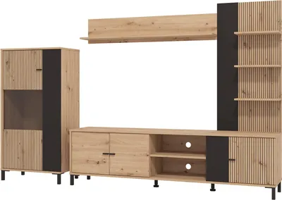 Immagine prodotto di Dmora Parete Attrezzata Petrona 263x40x167h cm Marrone Rovere Nodi, 8 Ripiani Modulabile