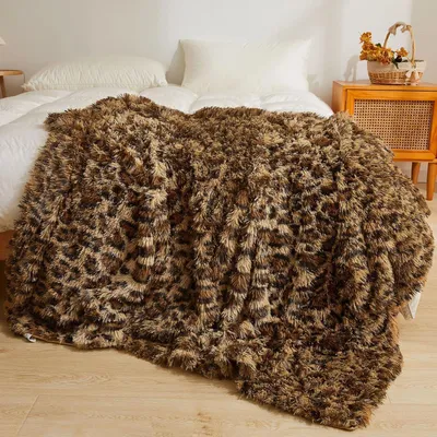 Produktbild von Luxus Leopardenmuster Decke 160x200cm, Weiche Wohndecke, Plüsch Deko Kuscheldecke für Sofa Couch Bett Schlafzimmer Wohnzimmer, Braun Gepardenmuster