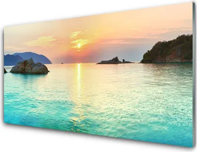 Produktbild von Acrylglasbilder 100x50 Wandbild Druck Sonne Meer Felsen Landschaft