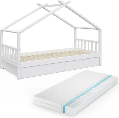Obrázek produktu pro Vitalispa Domečková postel Design, 90x200 cm se 2 zásuvkami a matrací, Bílá