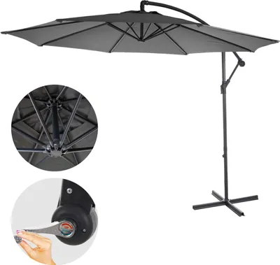 Zdjęcie produktu dla Acerra parasol wspornikowy, parasol przeciwsłoneczny, Ø 3m uchylny, poliester/stal 11kg ~ szary bez stojaka