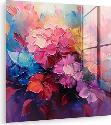 Produktbild von MuchoWow Glasbilder - Bilder auf Wandbild - Foto auf Glas Blumen - Malerei - Abstrakt - Farbenfroh 90x90 cm Wanddekoration aus Glas - Acrylglasbild - Acrylbilder - Wandschmuck - Bilder