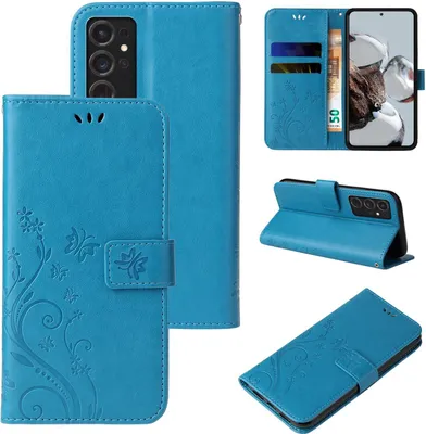 Produktbild von Handyhülle für Samsung Galaxy S24 Ultra Floral Blumen Schmetterling Flip Cover Hülle Case Klapphülle Handytasche Farbe: Blau