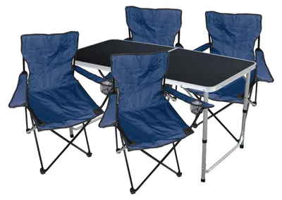 Produktbild von 5-teiliges Campingmöbel Set Tisch + 4 Campingstühle Blau + Tasche