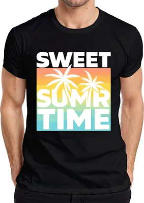 Zdjęcie produktu dla Męska koszulka retro Sweet Summer Time Palm Trees Sunset Beach, czarny, XXL