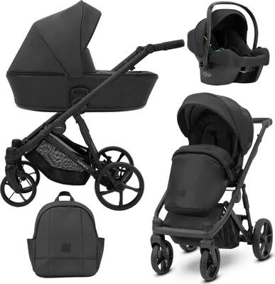 Immagine prodotto di Carrozzina Kunert ARIZO 3in1 in ecopelle nera, navicella e accessori