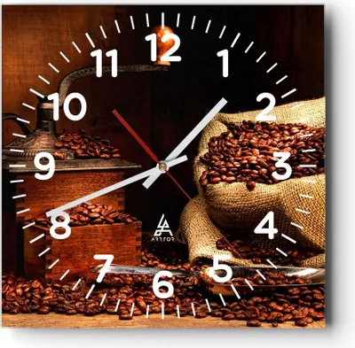 Produktbild von Wanduhr - Quadrat - Glasuhr - Frühstück Schokolade Kaffee Bohnen - 30x30cm - Schleichendes Uhrwerk - Lautlos - zum Aufhängen bereit - Dekoration Modern - Wanddekoration aus Glas - C4AC30x30-2163